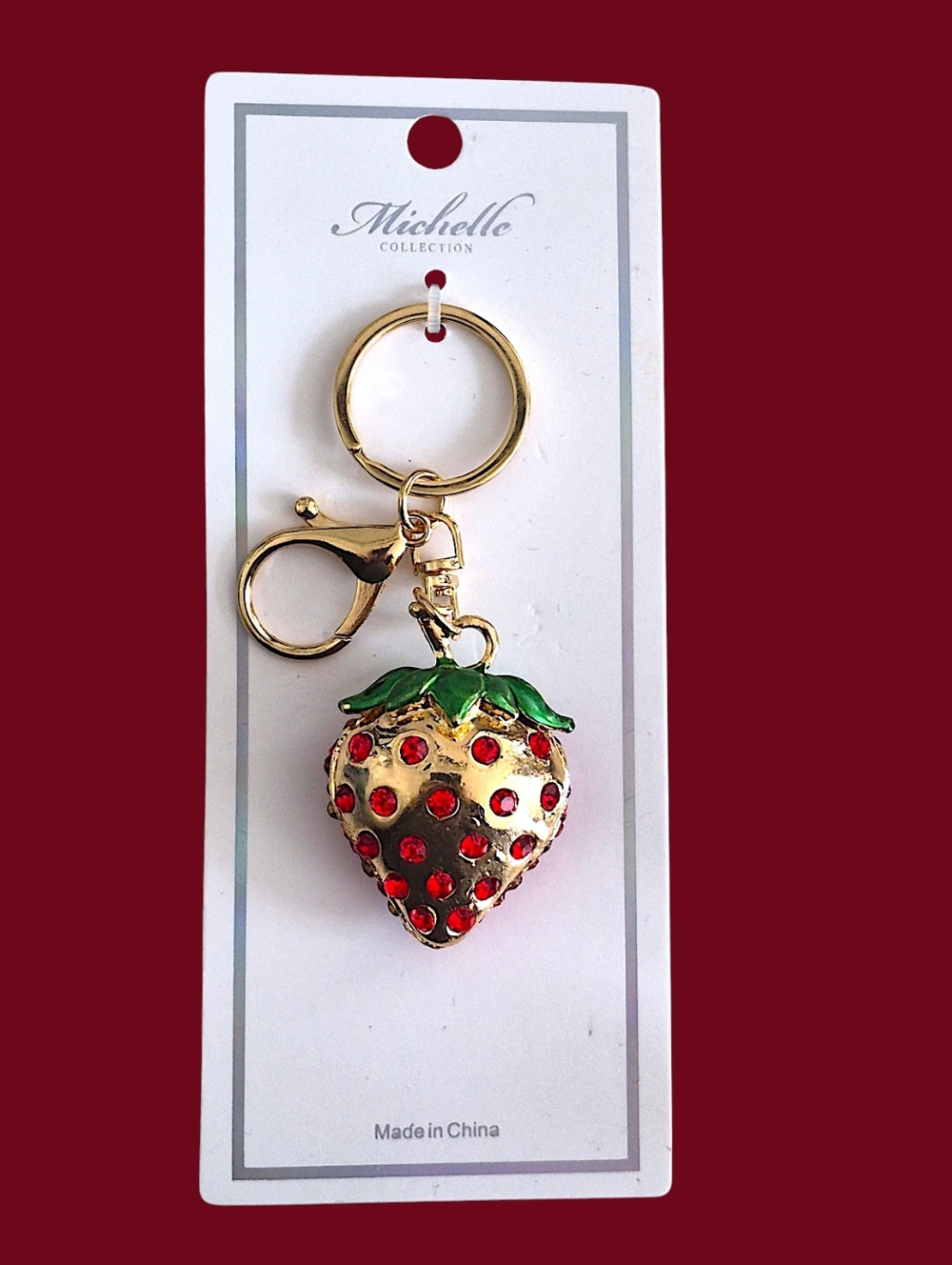 Red Crystal Strawberry Bag Charm / Keychain - Picture 2 of 2